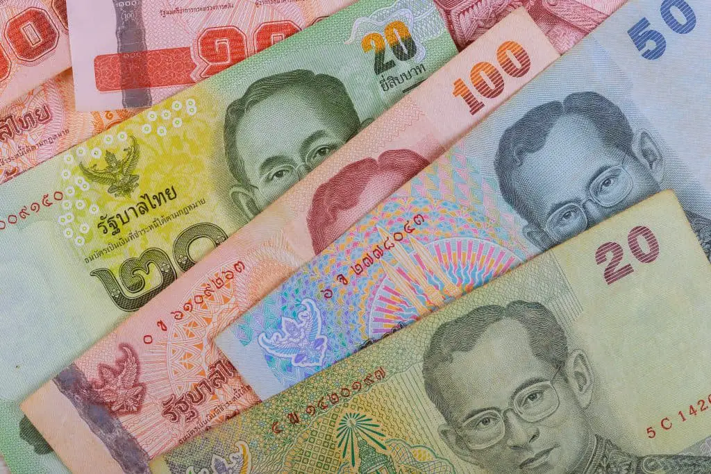 Close up of thailand currency, thai baht with the images of Thailand King.